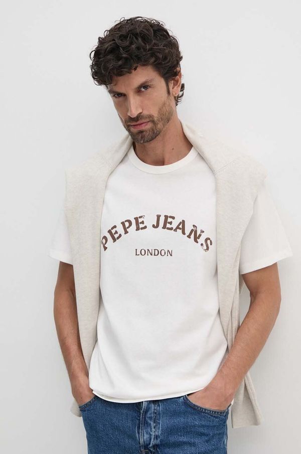 Pepe Jeans Pamučna majica Pepe Jeans ANWEN B za muškarce, boja: bež, s tiskom, PM509711