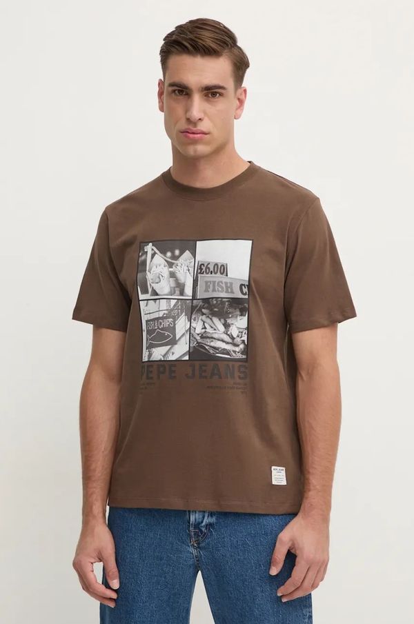 Pepe Jeans Pamučna majica Pepe Jeans AWEST za muškarce, boja: smeđa, s tiskom, PM509641