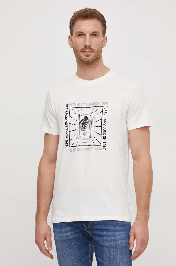 Pepe Jeans Pamučna majica Pepe Jeans Chuck za muškarce, boja: bež, s tiskom