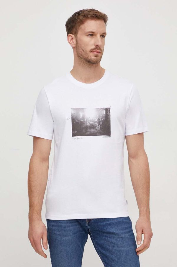 Pepe Jeans Pamučna majica Pepe Jeans Clark za muškarce, boja: bijela, s tiskom, PM509221