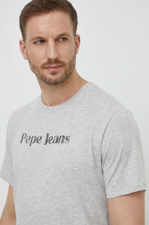 Pepe Jeans Pamučna majica Pepe Jeans CLIFTON za muškarce, boja: siva, s tiskom, PM509374