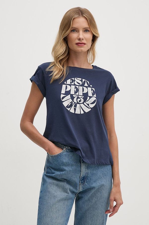 Pepe Jeans Pamučna majica Pepe Jeans ELVIA za žene, boja: tamno plava, PL505881