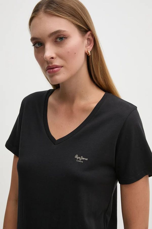 Pepe Jeans Pamučna majica Pepe Jeans FIORE V NECK za žene, boja: crna, PL505948