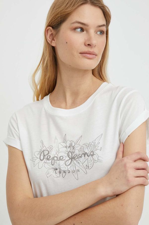 Pepe Jeans Pamučna majica Pepe Jeans HELEN za žene, boja: bijela