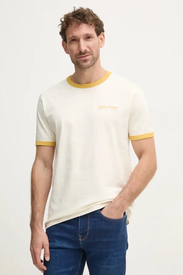 Pepe Jeans Pamučna majica Pepe Jeans PACEY za muškarce, boja: bež, bez uzorka, PM509724