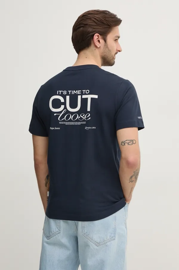Pepe Jeans Pamučna majica Pepe Jeans PARRIS za muškarce, boja: tamno plava, s tiskom, PM509800