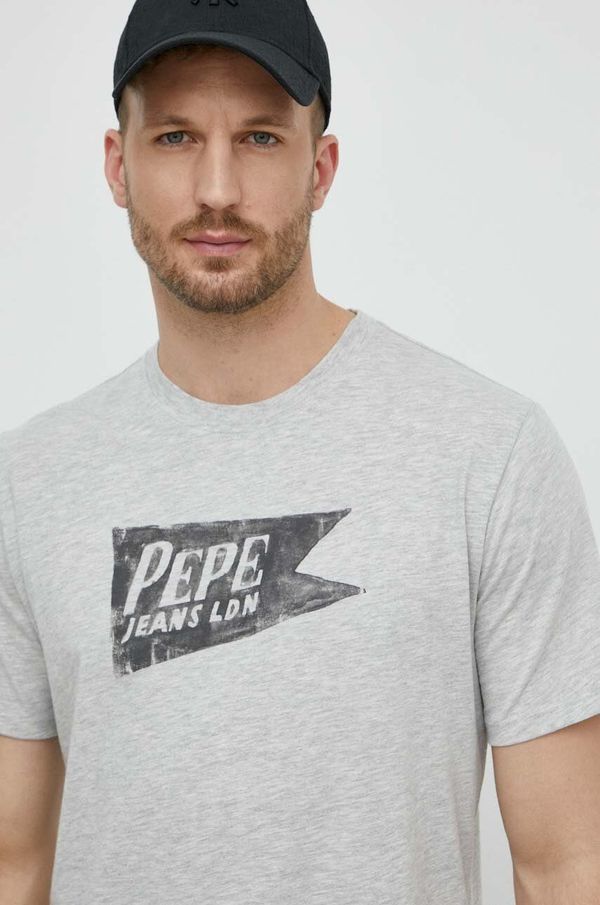 Pepe Jeans Pamučna majica Pepe Jeans SINGLE CARDIFF za muškarce, boja: siva, s tiskom, PM509401
