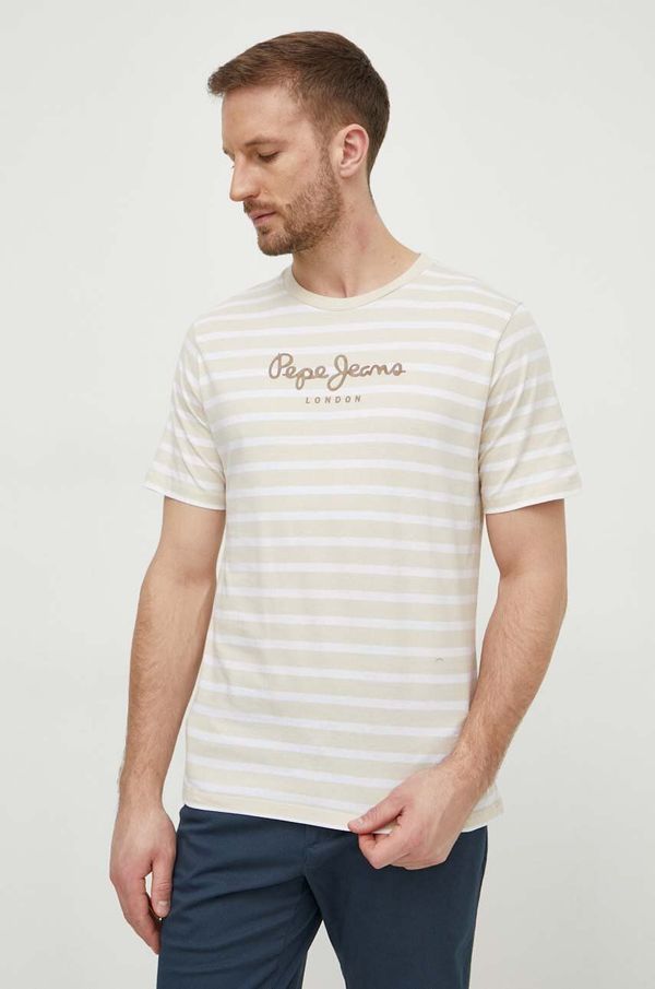 Pepe Jeans Pamučna majica Pepe Jeans STRIPED EGGO za muškarce, boja: bež, s uzorkom, PM509407