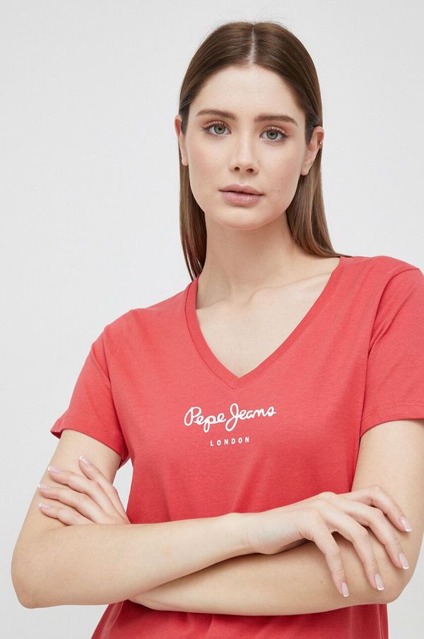 Pepe Jeans Pamučna majica Pepe Jeans Wendy V Neck boja: crvena