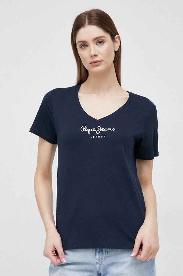Pepe Jeans Pamučna majica Pepe Jeans Wendy V Neck boja: tamno plava