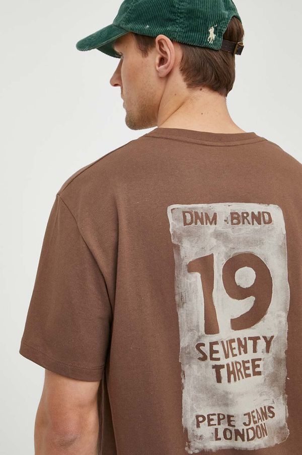 Pepe Jeans Pamučna majica Pepe Jeans za muškarce, boja: smeđa, s tiskom