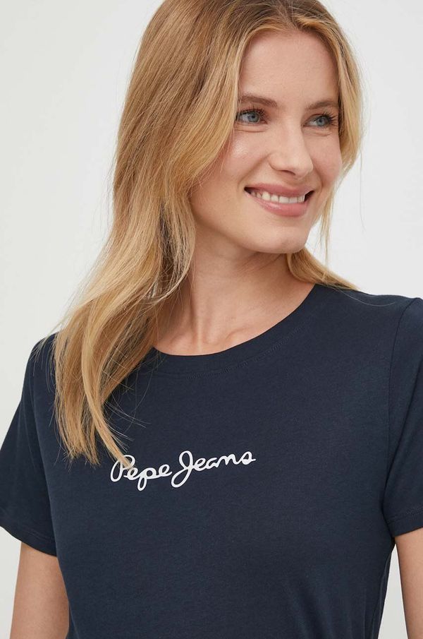 Pepe Jeans Pamučna majica Pepe Jeans za žene, boja: tamno plava