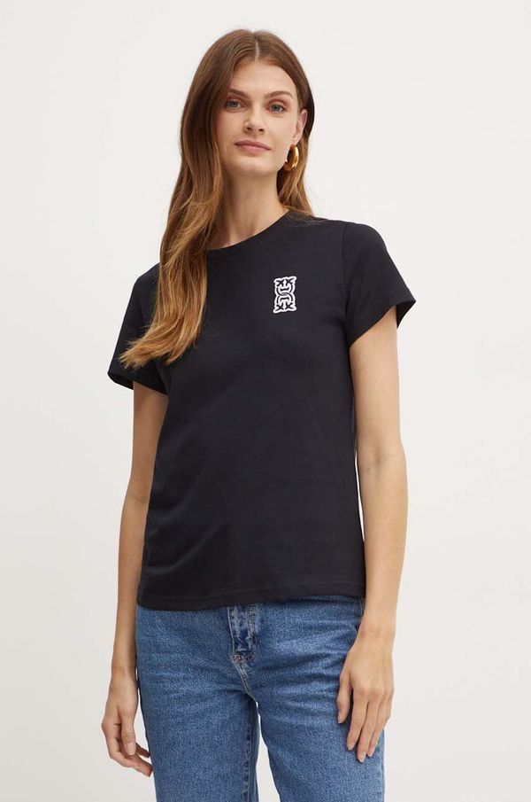 Pinko Pamučna majica Pinko za žene, boja: crna, 100355 A23D