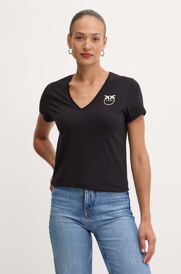 Pinko Pamučna majica Pinko za žene, boja: crna, 102950 A228