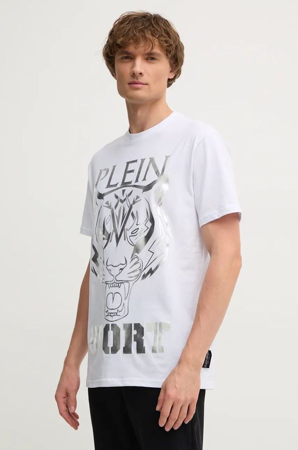 Plein Sport Pamučna majica PLEIN SPORT za muškarce, boja: bijela, s aplikacijom, AADC MTK7946 STE001N