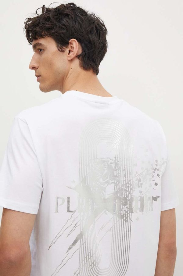 Plein Sport Pamučna majica PLEIN SPORT za muškarce, boja: bijela, s tiskom, FADC MTK7558 STE003N