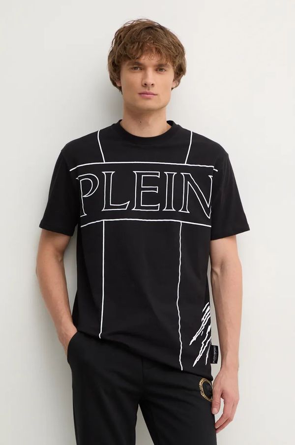 Plein Sport Pamučna majica PLEIN SPORT za muškarce, boja: crna, s tiskom, AADC MTK7915 STE003N