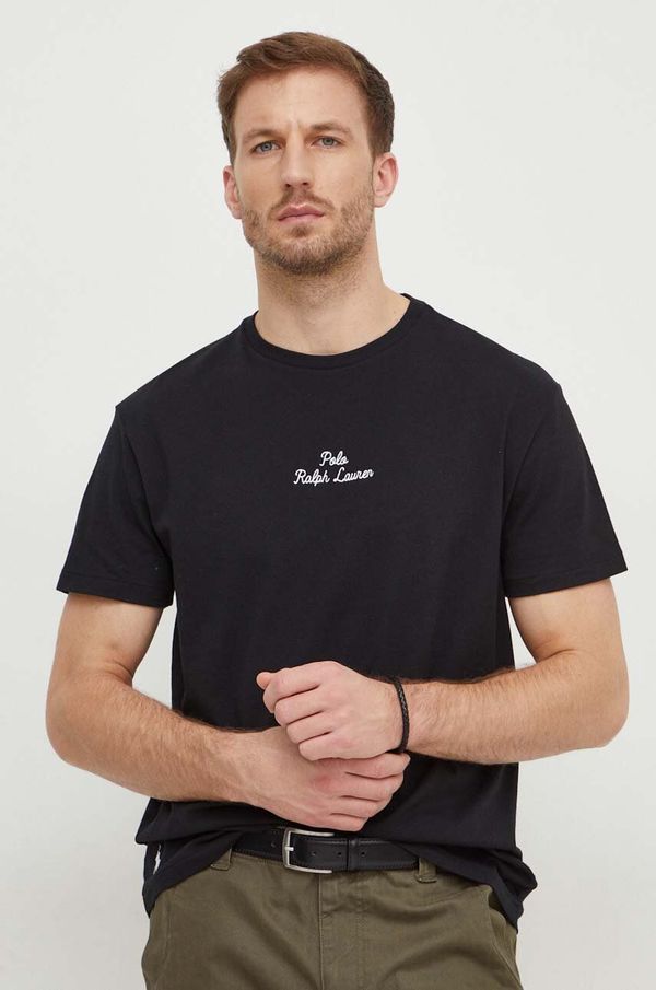 Polo Ralph Lauren Pamučna majica Polo Ralph Lauren za muškarce, boja: crna, bez uzorka