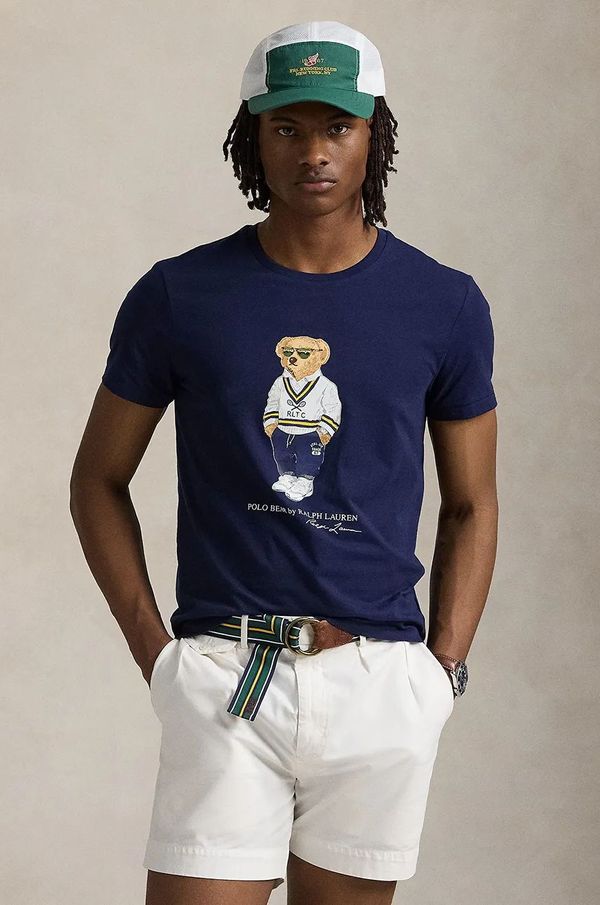 Polo Ralph Lauren Pamučna majica Polo Ralph Lauren za muškarce, boja: tamno plava, s tiskom, 710973137