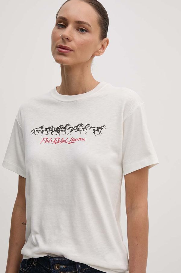 Polo Ralph Lauren Pamučna majica Polo Ralph Lauren za žene, boja: bež, 211941186