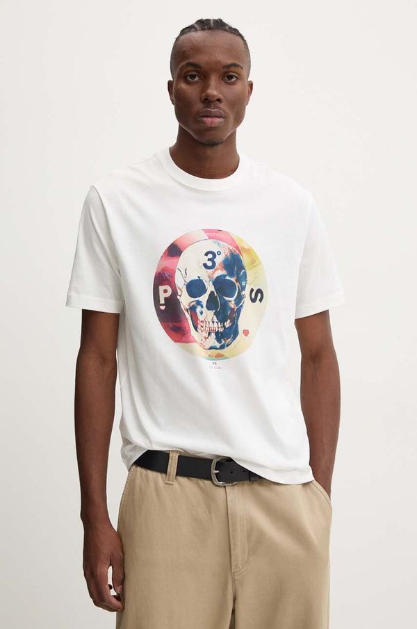 PS Paul Smith Pamučna majica PS Paul Smith za muškarce, boja: bež, s tiskom, M2R.220X.NP4800