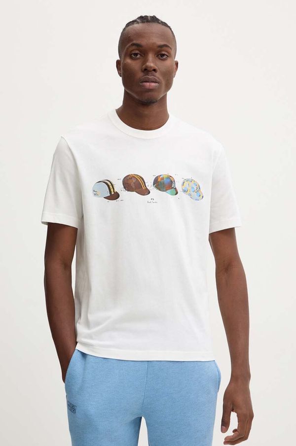 PS Paul Smith Pamučna majica PS Paul Smith za muškarce, boja: bež, s tiskom, M2R.220X.NP4801