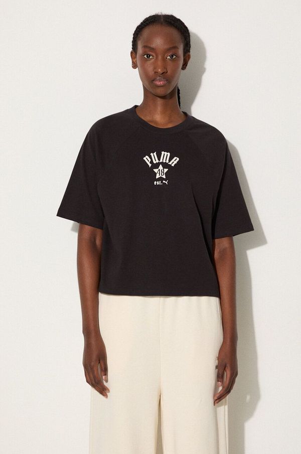 Puma Pamučna majica Puma Classics Play Paris Relaxed Tee za žene, boja: crna, 626808