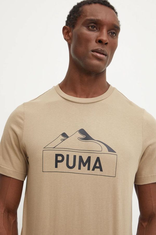 Puma Pamučna majica Puma za muškarce, boja: bež, s tiskom, 681994