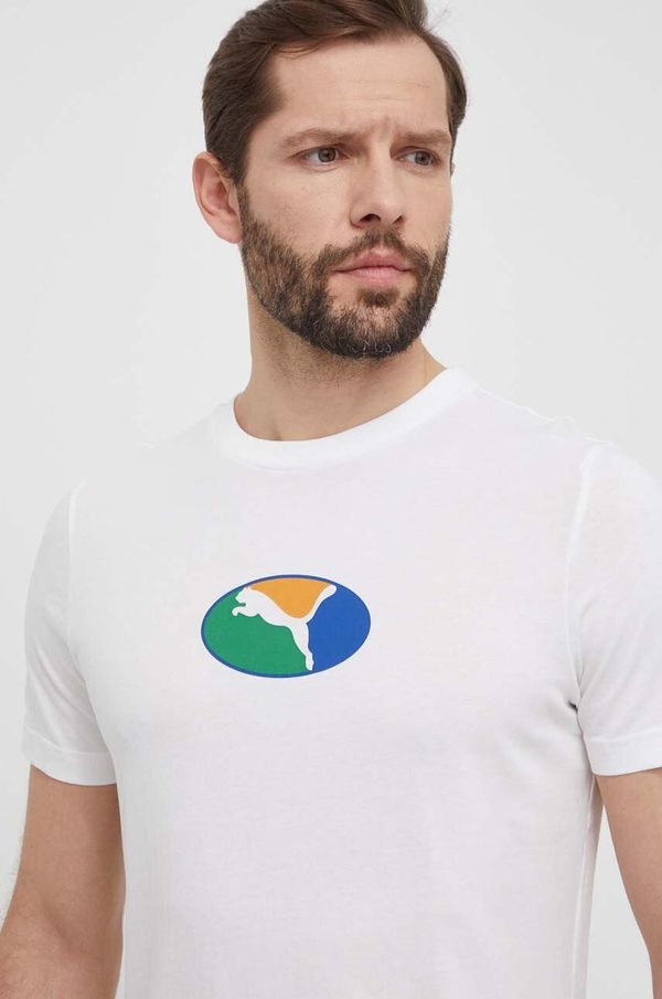 Puma Pamučna majica Puma za muškarce, boja: bijela, s tiskom, 680183