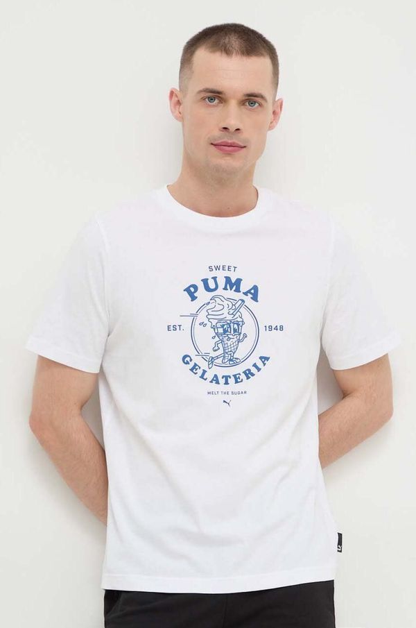 Puma Pamučna majica Puma za muškarce, boja: bijela, s tiskom