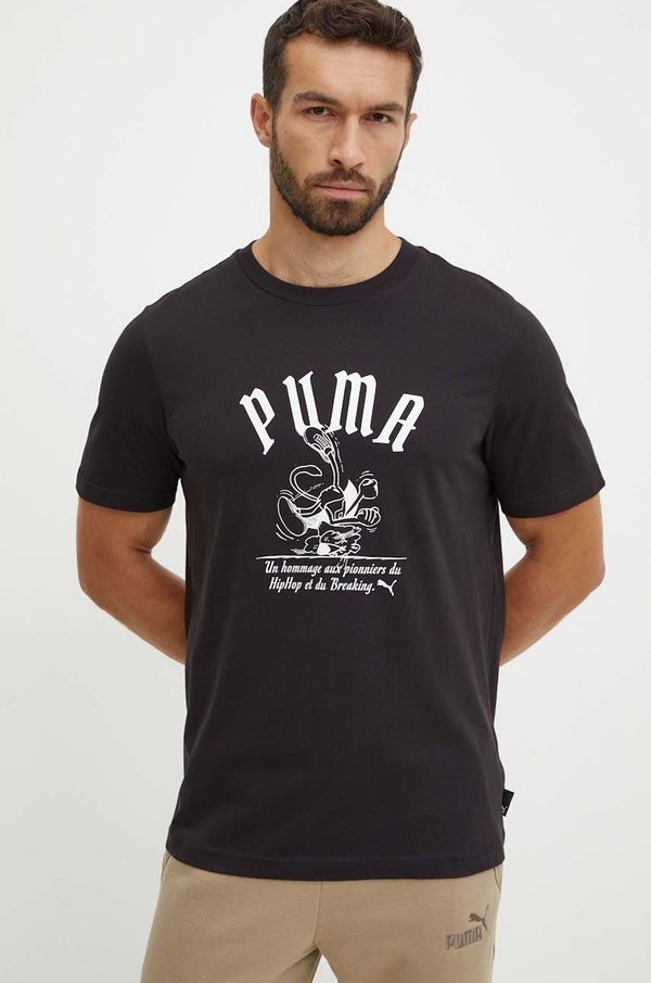 Puma Pamučna majica Puma za muškarce, boja: crna, s tiskom, 628003