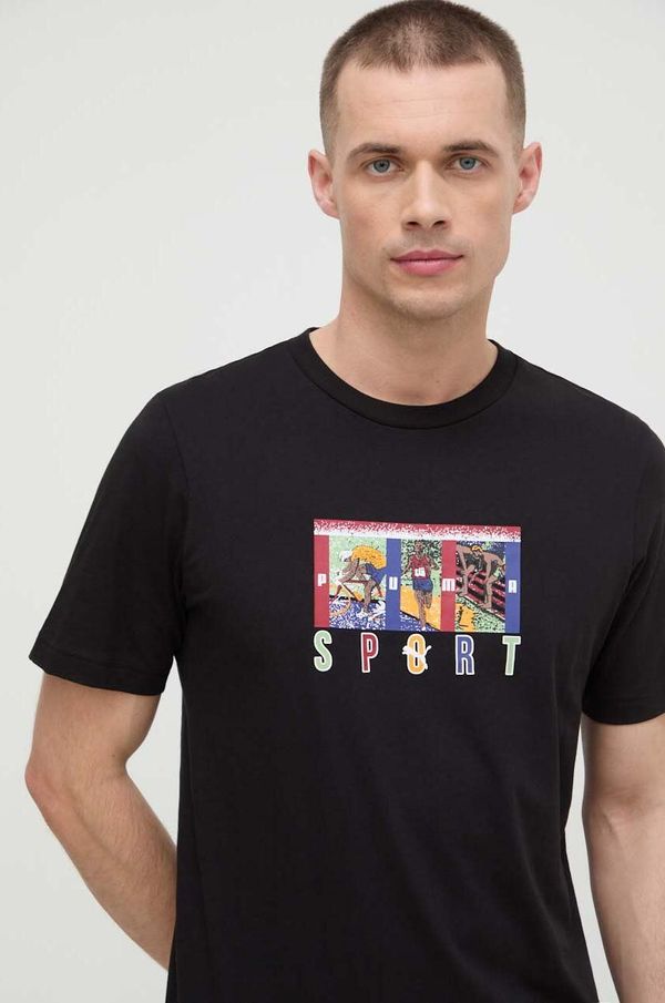 Puma Pamučna majica Puma za muškarce, boja: crna, s tiskom