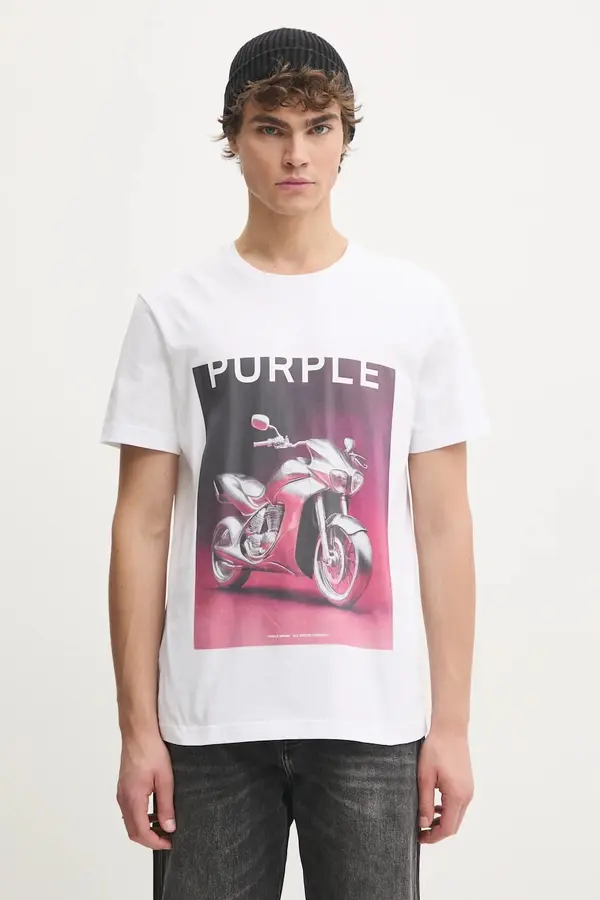 PURPLE BRAND Pamučna majica PURPLE BRAND CLEAN JERSEY SS TEE za muškarce, boja: bijela, s tiskom, P109-CBAC125