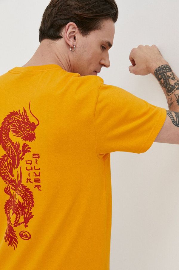 Quiksilver Pamučna majica Quiksilver za muškarce, boja: žuta, s tiskom