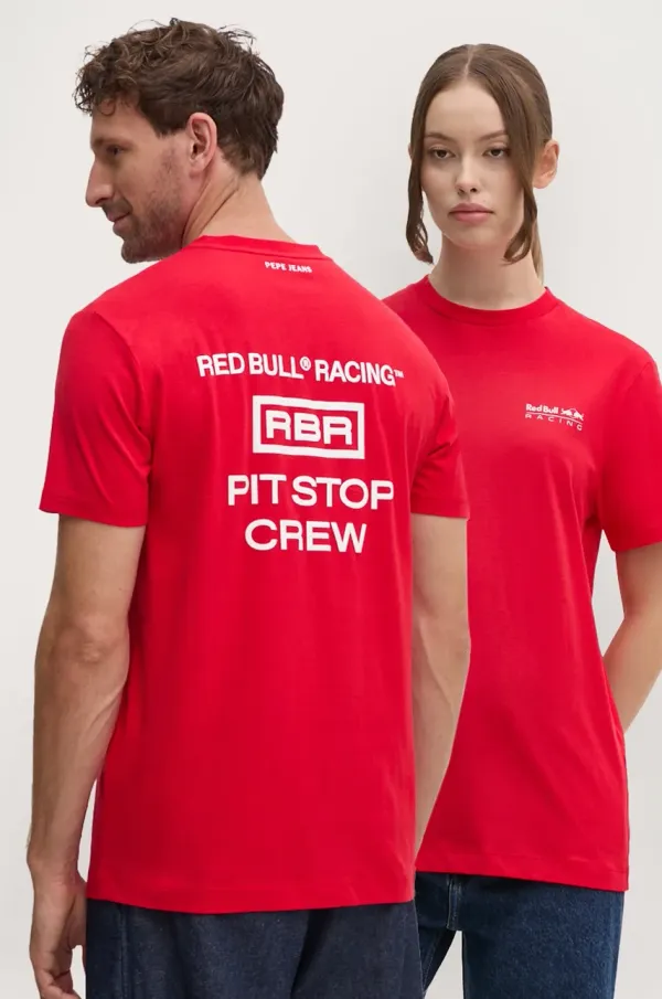 Red Bull Racing x Pepe Jeans Pamučna majica Red Bull Racing x Pepe Jeans boja: crvena, s tiskom, RU500003