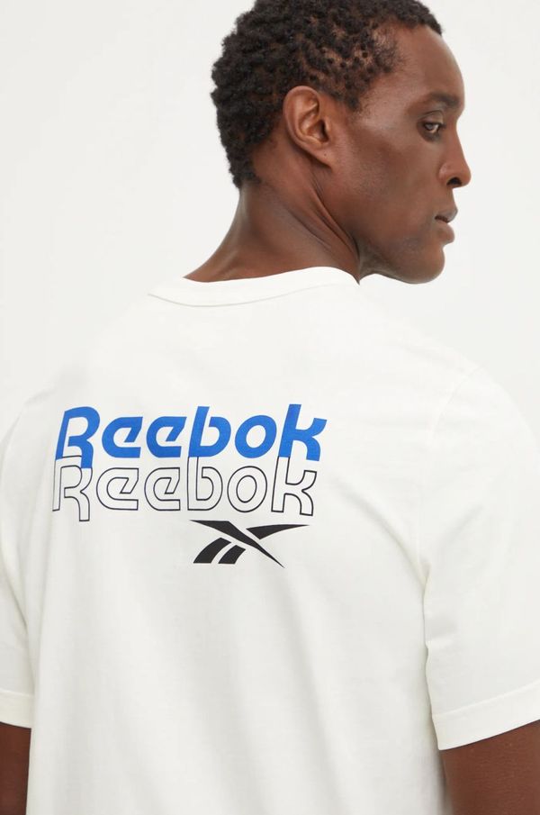 Reebok Pamučna majica Reebok za muškarce, boja: bež, s tiskom, 100208575