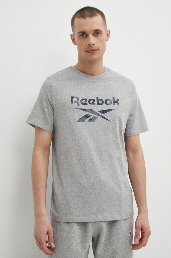 Reebok Pamučna majica Reebok za muškarce, boja: siva, s tiskom, 100076379