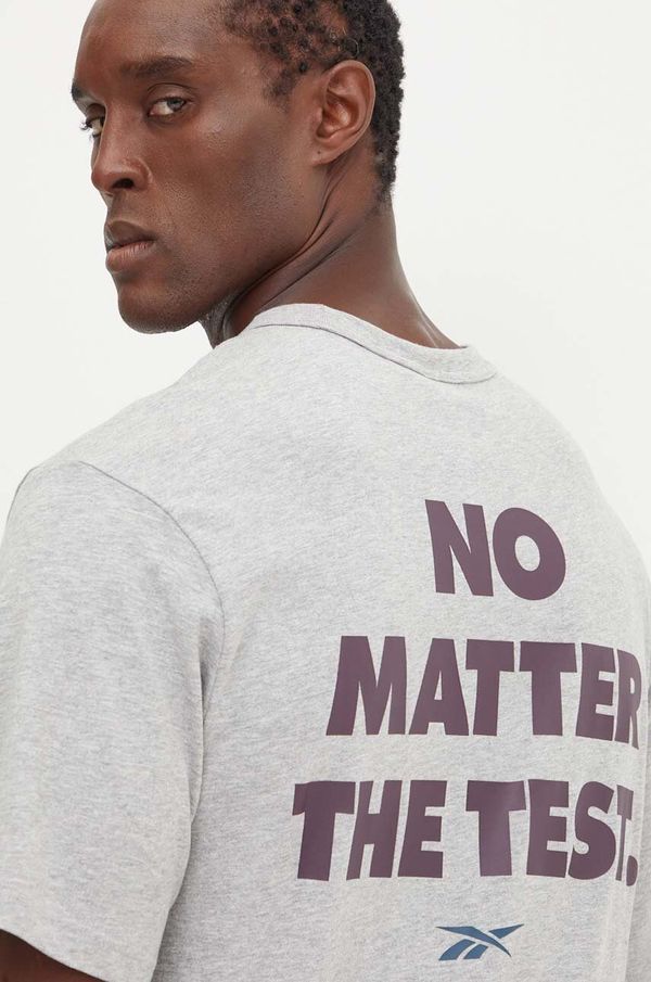 Reebok Pamučna majica Reebok za muškarce, boja: siva, s tiskom, 100206039