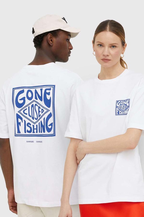 Samsoe Samsoe Pamučna majica Samsoe Samsoe boja: bijela, s tiskom
