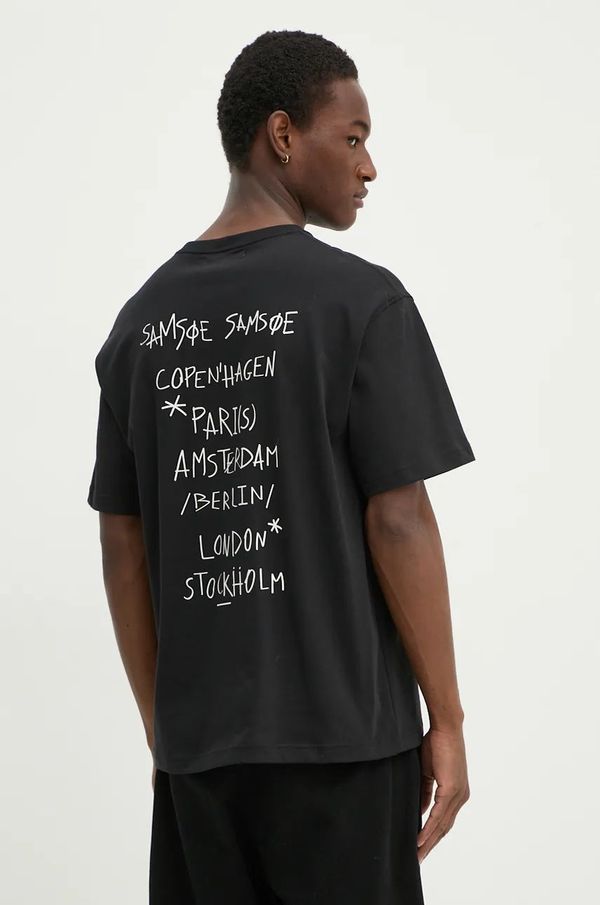 Samsoe Samsoe Pamučna majica Samsoe Samsoe SACOPENHAGEN boja: crna, s tiskom, U24300006
