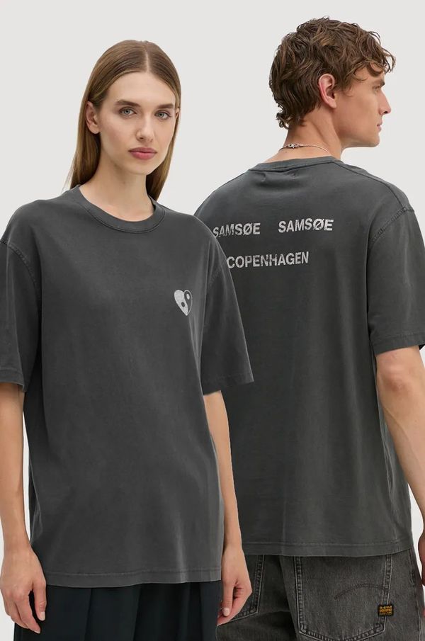 Samsoe Samsoe Pamučna majica Samsoe Samsoe SAPOETRY boja: siva, s tiskom, U24300005