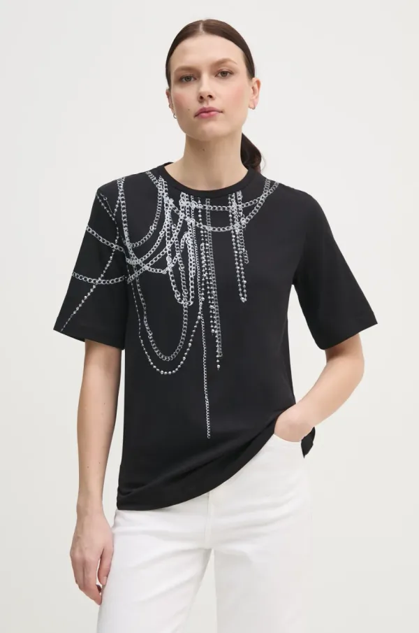 Sisley Pamučna majica Sisley za žene, boja: crna, 3096L106T