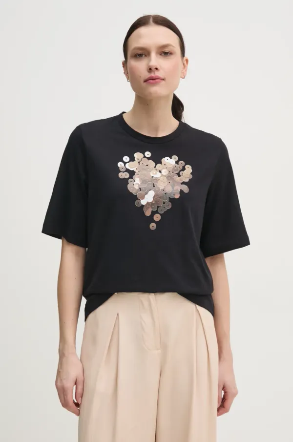 Sisley Pamučna majica Sisley za žene, boja: crna, 3I1XL106R