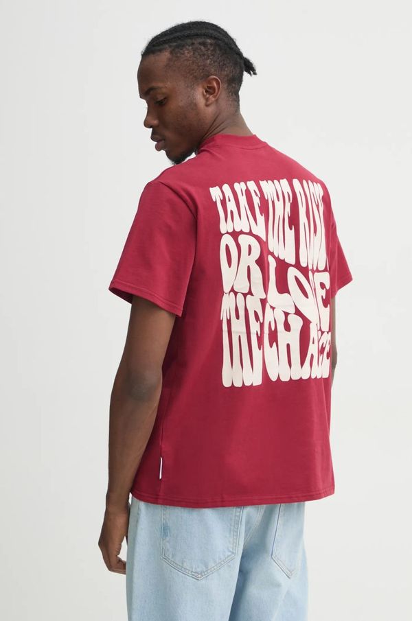 Sixth June Pamučna majica Sixth June za muškarce, boja: bordo, s tiskom, 25498