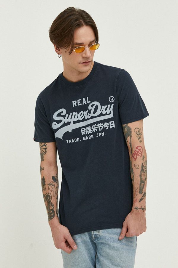 Superdry Pamučna majica Superdry boja: tamno plava, s tiskom