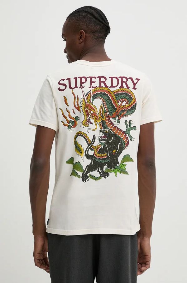 Superdry Pamučna majica Superdry za muškarce, boja: bež, s tiskom, M1012012A-22C