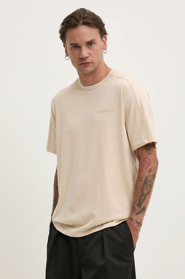 Superdry Pamučna majica Superdry za muškarce, boja: bež, s tiskom, M1012083A-1YP