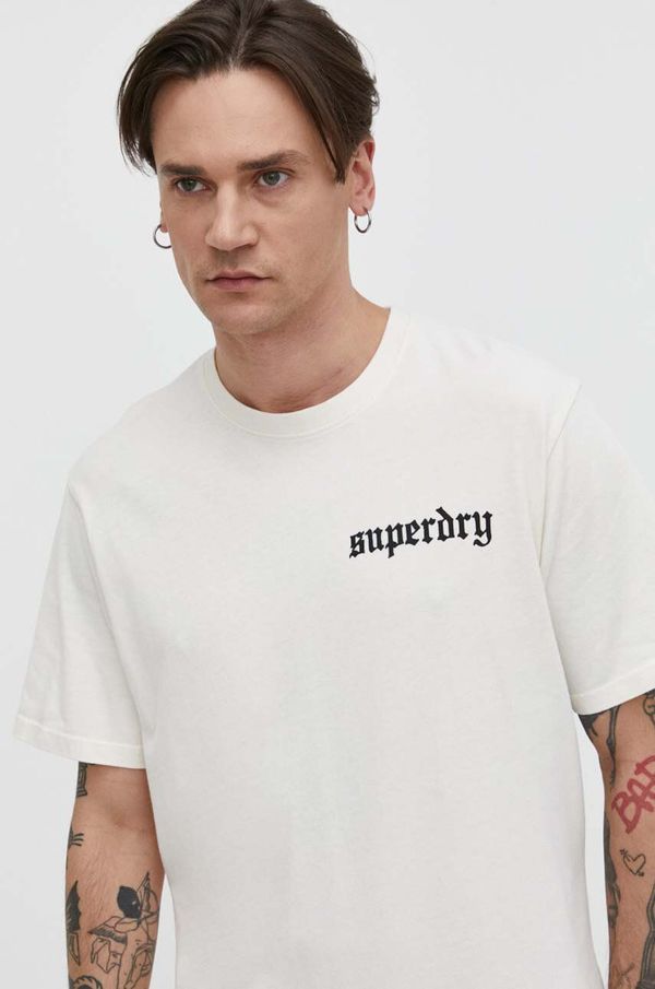 Superdry Pamučna majica Superdry za muškarce, boja: bež, s tiskom