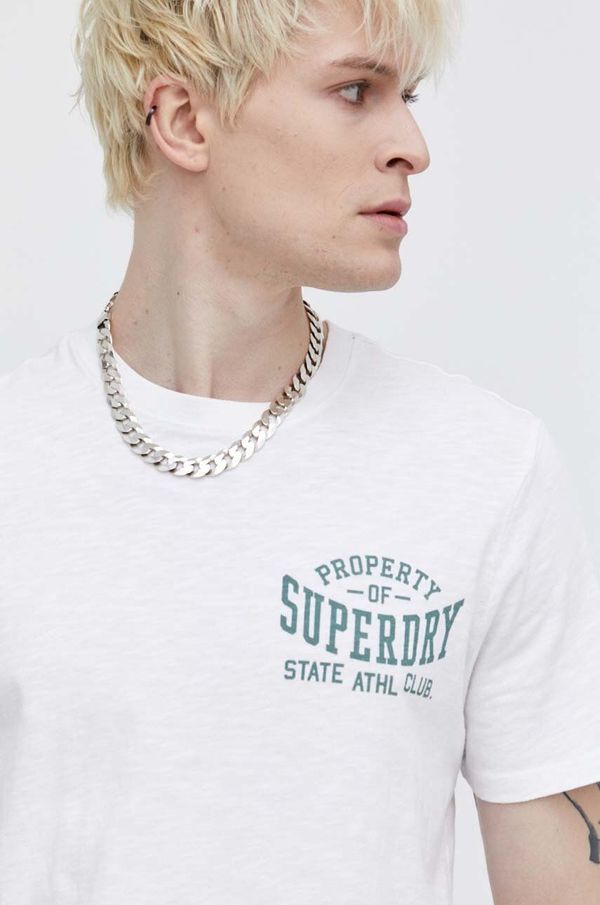Superdry Pamučna majica Superdry za muškarce, boja: bijela, s tiskom