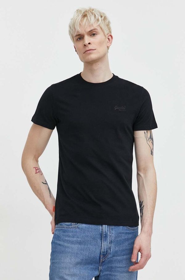 Superdry Pamučna majica Superdry za muškarce, boja: crna, bez uzorka